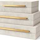 BAALTTO RUNYAO Kingflux Faux Ivory Shagreen Leather Set of 3 Pcs Decorative Boxes, Storage Boxes Jewelry Organizer, Men's Accessory Organizer (Ivory)