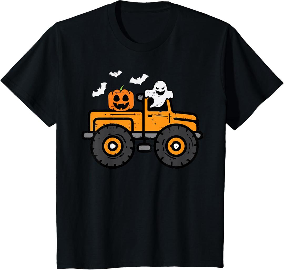 Kids Monster Truck Ghost Pumpkin Halloween Costume Toddler Boys T-Shirt 4T