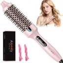 AISEELY Thermal Brush Curling Iron, 1.5 Inch Ceramic Heated Round Brush, Curly and Straight Hair, 6 Temperature Settings, Negative Ion Less Damage, Dual Voltage Hair Tools, Pink