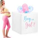 Kolldenn 28 Inches Jumbo Gender Reveal Gift Box with Lid Kit, Extra Large White Gift Box with Boy or Girl Balloon, Stickers and Giant Pull Bows for Gender Reveal Birthday Party Decor Baby Shower, 20 count