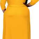 Nmoder Plus Size Maxi Dress for Women - Summer Casual 3/4 Sleeve Floral Flowy Long Dress with Belt XL- 6XL (Yellow)