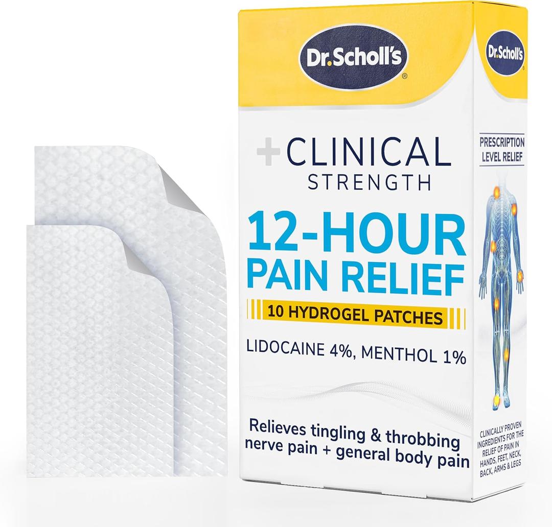 3 x Dr. Scholl’s Clinical Strength 12-Hour Pain Relief Hydrogel Patches 10ct - 4% Lidocaine for Powerful Numbing, Instant Cooling Pain Relief with Menthol, Added Arnica, for Hands, Feet, Neck, Back & Legs