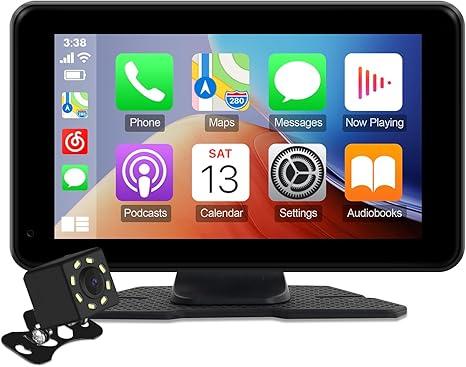 7" HD Portable Wireless Carplay for Car Stereo Touch Screen with Apple Carplay & Android Auto Car Tablet with Backup Camera/Mirror Link/Voice Control/Bluetooth/GPS for All Vehicles