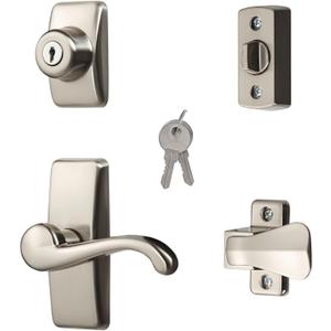 Ideal Security GL Door Lever Set with Keyed Deadbolt Lock for Storm and Screen Doors, Satin Nickel (4-Piece Set)