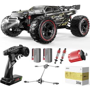 DEERC 209E 1:10 Fast Brushless RC Car for Adults & Boys, 60+ KMH High Speed 4WD Off-Road Remote Control Truck with 2 x 3S Batteries & Extra Swing Arms, Hobby Grade Racing Car, RC Crawler Gift