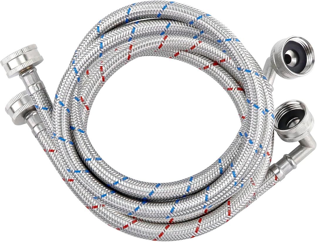 4ft Stainless Steel Washing Machine Hose with 90 Degree Elbows 2 Packs Braided Premium Washer Hoses Supply Lines-Washer Hoses 4ft Hot and Cold Striped Water Connection-by MIFLUS