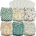 Mama Koala 3.0 Pocket Cloth Diapers for Babies with AWJ Lining, 6 Pack with 6 5-Layer Natural Cloth Diaper Inserts - Reusable and Washable Pocket Diapers(A-Desert Oasis)