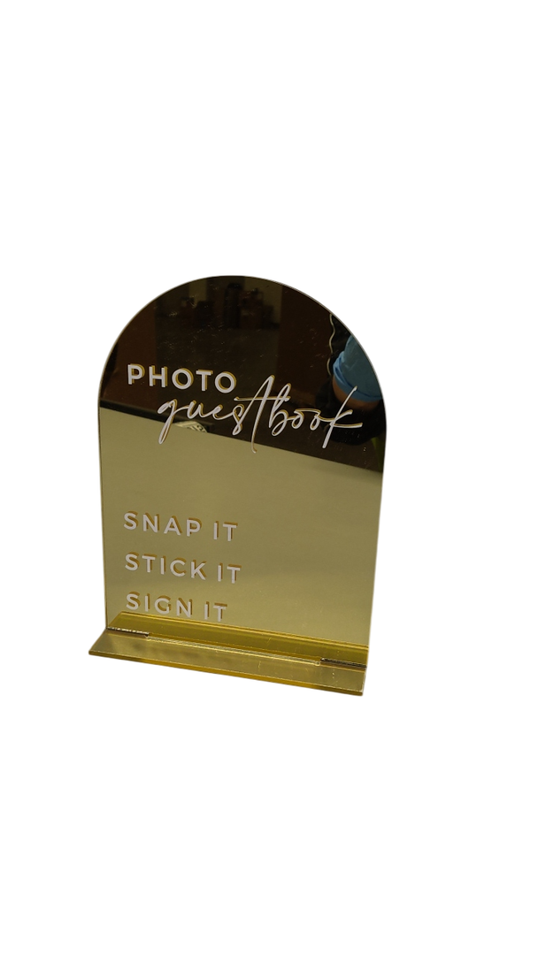 Gold Mirror Acrylic Guest Book Sign for Reception, 6x8 Inch Gold Mirror Acrylic Arch Table Sign for Wedding, Party, Event