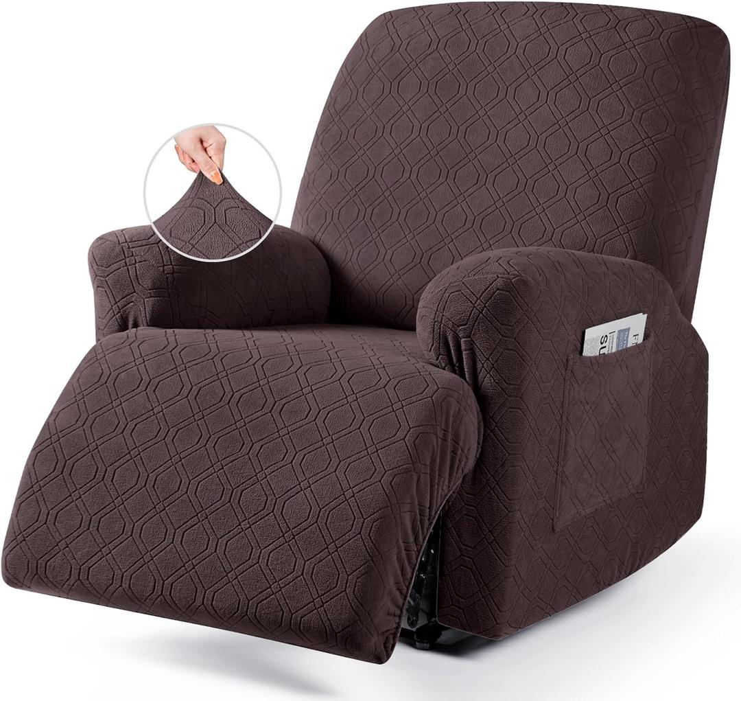 VANSOFY Recliner Chair Cover, 3-Pieces Stretch Recliner Covers for Recliner Chair Soft Reclining Chair Slipcover Furniture Protector for Dogs Cats(Dark Coffee) (1 Seater)