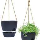 10 Inch Self Watering Hanging Pots, 2 Pack Hanging Planters with 40oZ Deep Reservior for Indoor Outdoor Plants Flowers, Black
