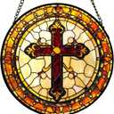 Cross Stained Glass Window Hanging -Cross Suncatcher for Window Doors Home Decoration and Christmas, Mother's Day Father's Day Birthday Gifts for Women, Men, and Mom 7.8x7.8 in