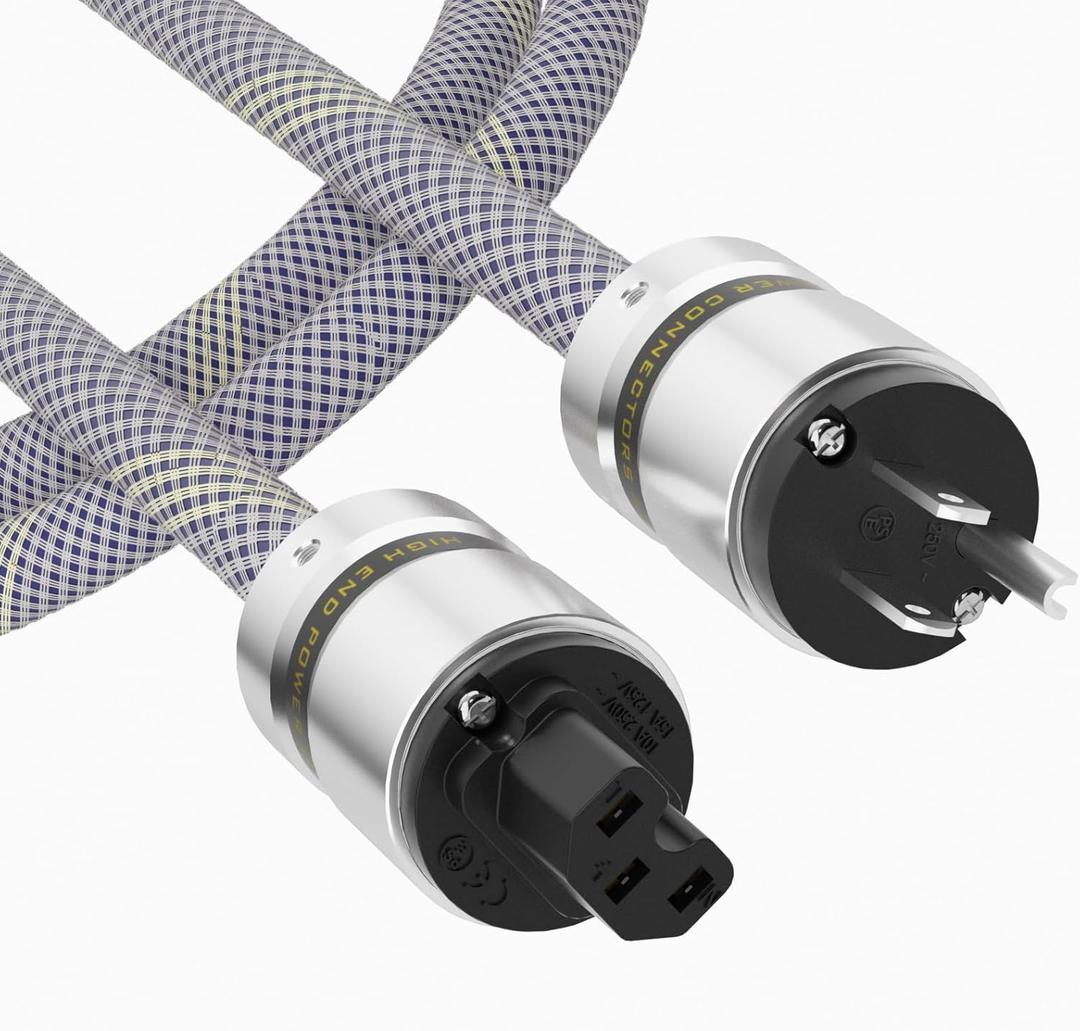 Preffair Audio & Video Power Cables Shielded OCC 10 ga. Power Cords with US Plug IEC Connector 125V/15A for Speaker, Subwoofer, Turntable, AMP, DAC. (Rhodium Plated 10 AWG, 1.0M / 3.3 Feet)