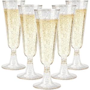GuanQiao 40 Pack Plastic Champagne Flutes, 5.5 OZ Disposable Plastic Champagne Glasses with Gold Glitter, Wine Glasses Cups for Wedding Celebration Party Wine Tasting New Years Eve Supplies