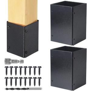 Stainless Steel Adjustable (Range 3.3"-6") Post Protector, Protects Wooden Mailboxes and Fences from Lawnmower and rain Damage (Black, 2 Set)