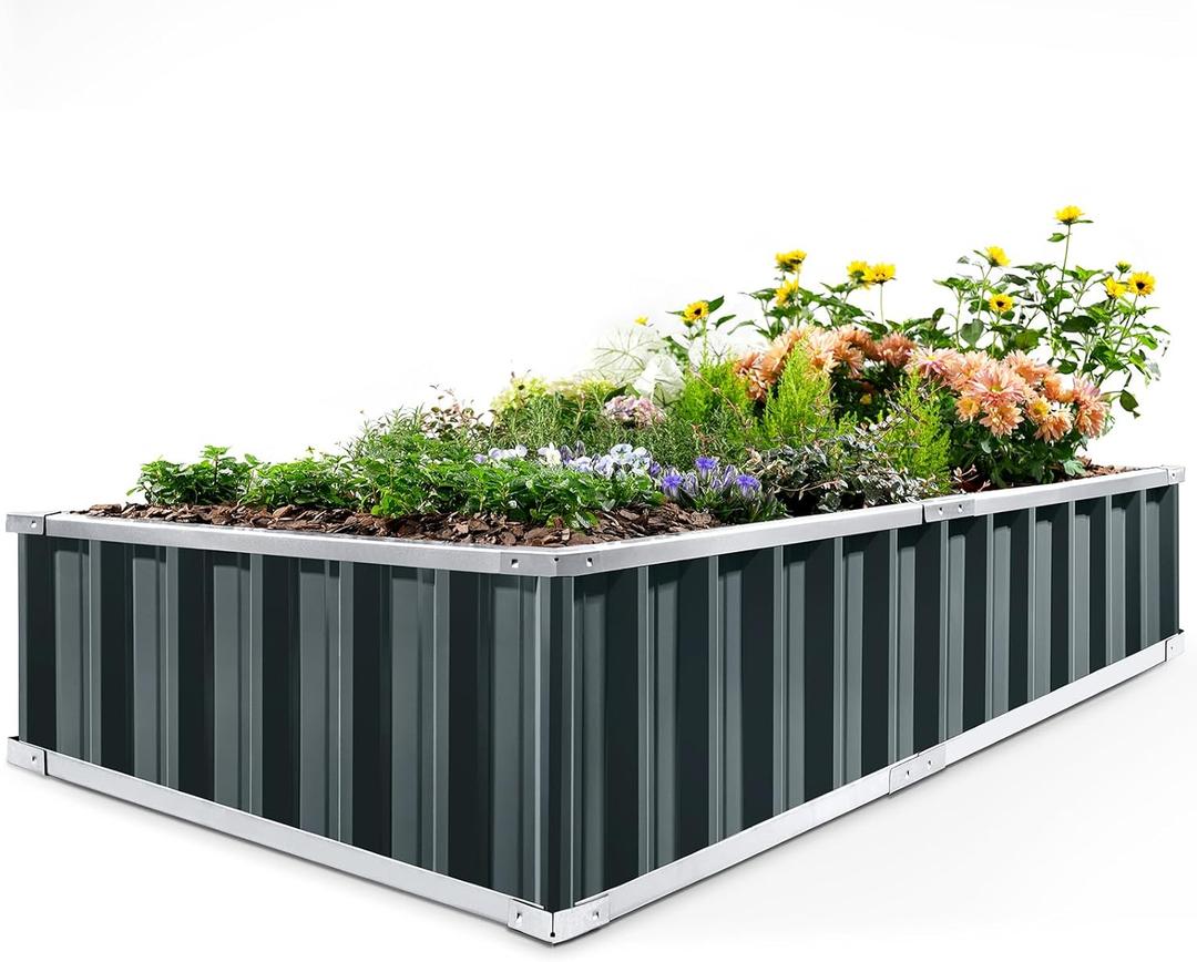 KING BIRD Raised Garden Bed 68"x 36"x 12" Galvanized Steel Metal Outdoor Garden Planter Box Kit with 2 Pairs of Gloves (Dark Grey)
