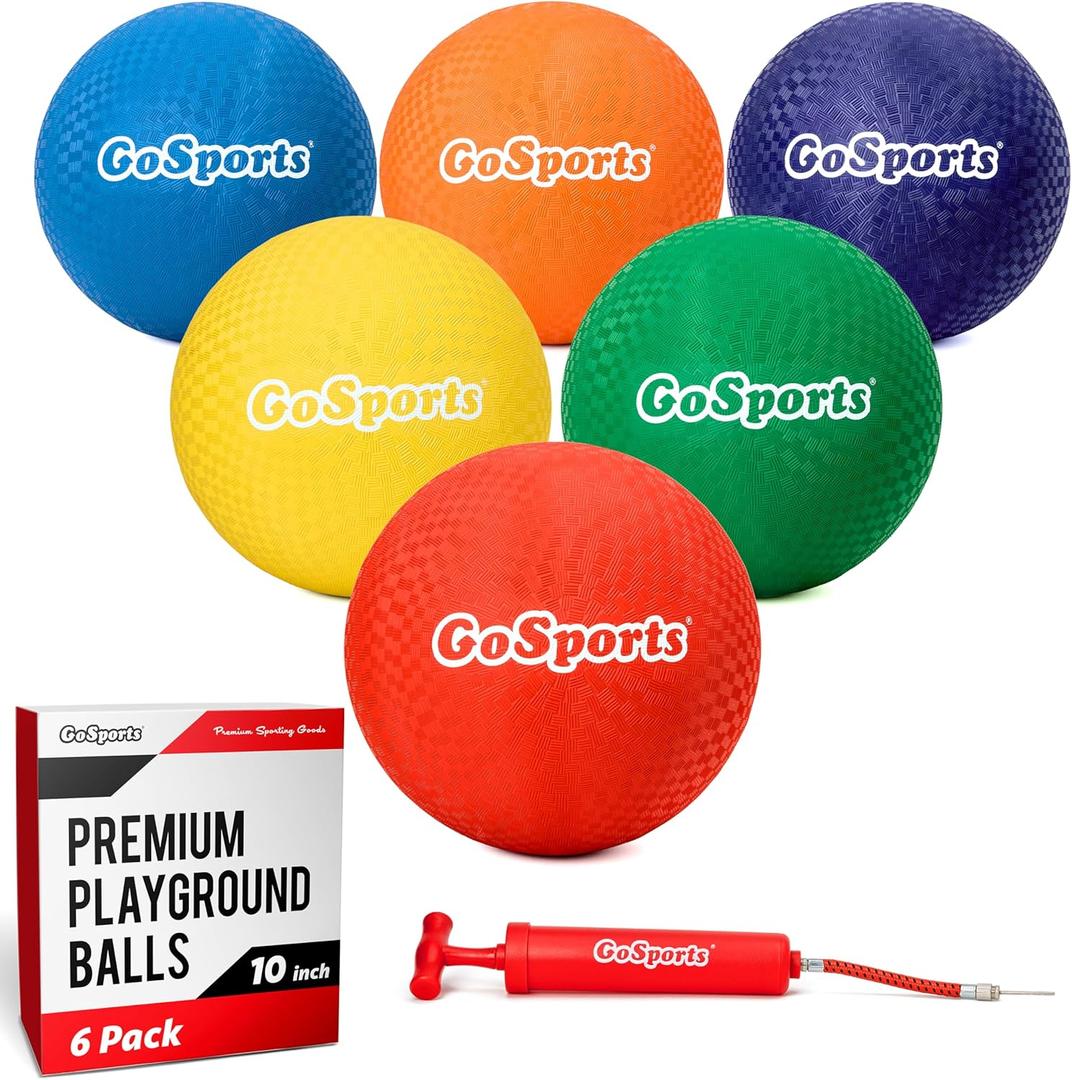GoSports Playground Balls for Kids - Choose 8.5 or 10 Sizes - Heavy Duty Set of 6 with Carry Bag and Ball Pump