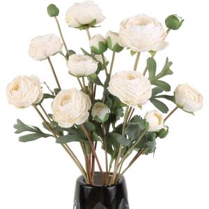 White Artificial Ranunculus Flowers Bouquets,18 Heads Vintage Silk Flowers Buttercup Long Stems Fake flower bouquets Arrangement for Wedding Bride Centerpiece Floral Party Home Office Decor(White)