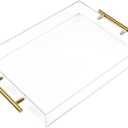 11"x14" Clear Acrylic Serving Tray with Golden Handles, Sturdy Huge Capacity Acrylic Tray for Coffee, Juice, Kitchen and Desk Organizer (11"x14")