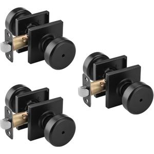 3 Pack Black Interior Door Knobs for Bathroom & Bedroom, Pismo Doorknob Turn Lock with Square Rosette, Heavy Duty Privacy Door Knob with Lock
