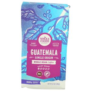 Whole Foods Market, Coffee Guatemala Whole Bean, 12 Ounce (EXP 11/01/26)