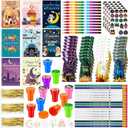 Gueevin 65 Pcs Ramadan Coloring Books Party Favors Set Eid Mubarak Goodie Bags Fillers Ramadan Eid Holiday Activity Party Gift Supplies DIY Stacking Crayons Pencils Stickers Stamps Prizes Art Craft