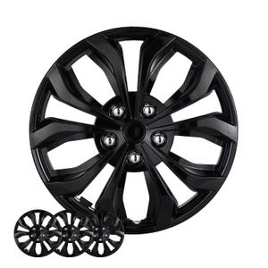 Biourstok 14 Inch Universal Hubcaps, Silver & Black Wheel Covers, Set of 4