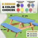 RNOONY Vinyl Fitted Picnic Table Cover with Bench Covers and Bag, Outdoor Waterproof Picnic Tablecloth with Elastic Edges, 96x30 Inches 3 Pcs Set (Blue Checkered)