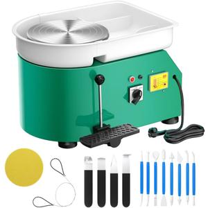 Pottery Wheel Pottery Forming Machine 25CM 350W Electric Pottery Wheel with Detachable Basin Foot Pedal DIY Clay Tool Ceramic Machine Work Clay Art Craft (Green)1