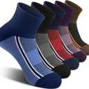 Gonii Mens Athletic Ankle Socks 5-Pairs - Blister Defense & Cushioned for Running, Hiking, Sports, Size: 12-15