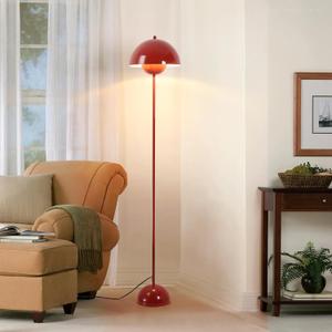 SUNLLOK Red LED Floor Lamp for Living Room, Industrial Metal Dome Lampshade Standing Floor Table Lamp with Foot Switch, Modern Reading Floor Light Fixture for Kitchen Island, Bedroom, Restaurant
