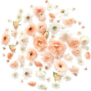 Floroom Mini Artificial Flower Heads Apricot Peach & Soft Cream Fake Peony Daisy Rose Multicolor Small Faux Silk Flower Heads for Cake Craft Garland Wedding Party Graduation Cap DIY Home Decoration