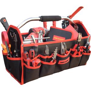 TOOLEAGUE 19 Inches Heavy Duty Tool Bag 25 Pockets, 1680D Fabric Tool Bags with Strong Molded Base, Multi-pocket Tool Organizer with Adjustable Shoulder Strap