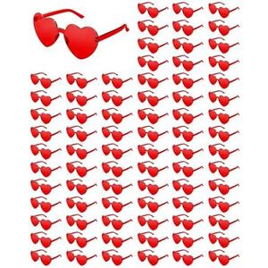 XIQMBWQM 80 Pairs Heart Shaped Sunglasses Bulk, Transparent Heart Glasses for Women Party Favor, Red