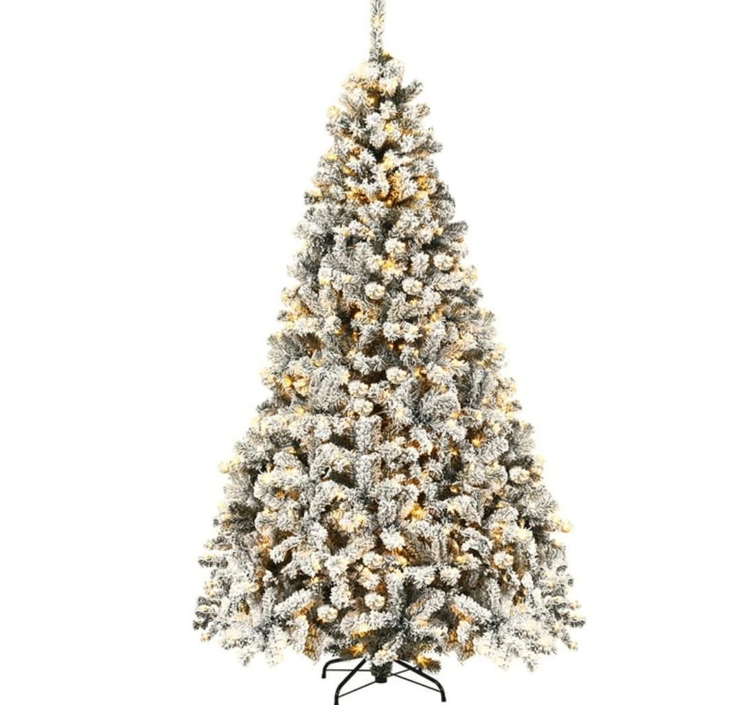 7.5 ft Prelit Premium Snow Flocked Hinged Artificial Christmas Tree with 450 Lights