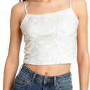 Sequin Cami Top Square Neck Sparkly Tank Top Sleeveless Party Camisole Shirts (White, S)