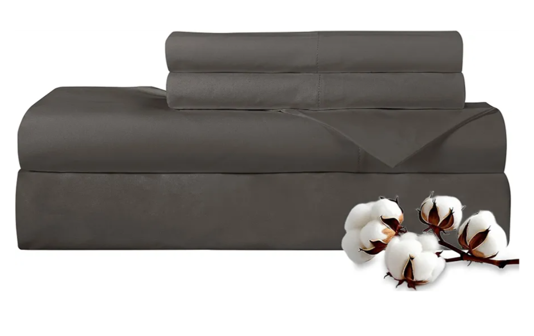 ROYALE LINENS 300 Thread Count 100% Long Staple Combed Cotton Sheet Set - 3 Piece Twin Bed Sheets - 1 Fitted, 1 Flat & Pillow case -Soft Cool & Crisp Sheet Set (Twin, Grey)