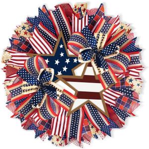 17.7 Inch Patriotic Wreaths for Front Door 4th of July Fourth Garland Memorial Day Wreaths American Flag Independence Day Garland for Indoor Outdoor Door Wall Holiday Decor Home