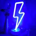 Lightning Bolt Neon Signs Lightning Neon Sign with Base for Bedroom LED Lighting for Room Decor for Teen Girls Gifts for Teenager Boys USB/Battery Cool Gaming Light with Holder(Blue)