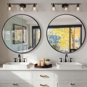 Round Bathroom Mirror for Wall, 2 Pack 26 inch Circle Bathroom Mirrors for Over Sink, Modern Circular Metal Frame for Vanity, Entryway, Bedroom, Living Room(Black)