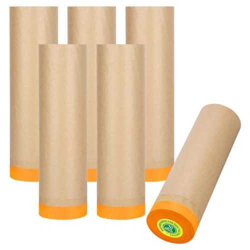 Masking Paper, Paint Masking Paper with Adhesive,20 Inch x 50 Feet Painters Paper Roll, Tape and Drape Painters Paper, for Auto Body Masking, Wall Covering and Paint Masking (6, 20 inch x 50feet)