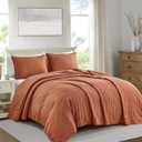 BOURINA Ultrasonic Quilt Set 3-Piece Full/Queen Bedding Set Pre-Washed Microfiber Ultra Soft Lightweight Star Bedspread Coverlet Set for All Season, Orange
