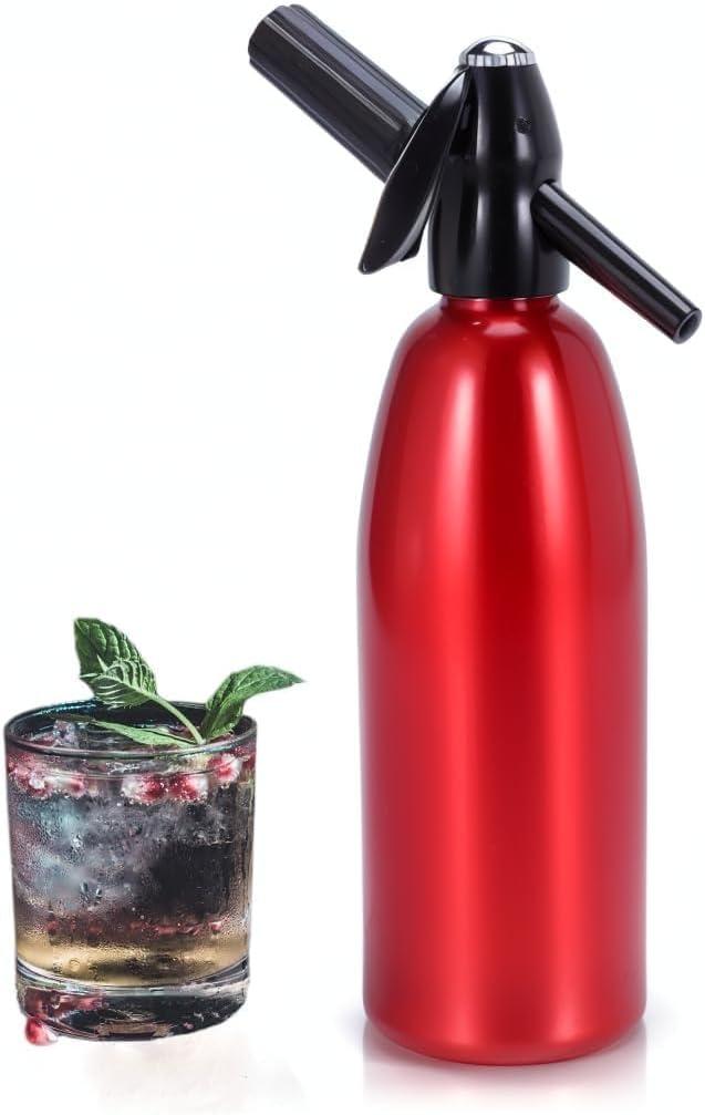 Sparkling Water Maker, 1L Soda Streaming Machine, Aluminum Soda Maker for Home, Portable Water Maker for Soda Water, Cocktails or Soda Water, 8 gram CO2 Cartridges(Not Included) (Red)