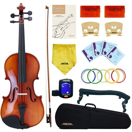 Crafteem Spruce and Maple Solid Wood Violin Outfit for Beginner Kids & Adults -Craft Your Perfect Sound and Begin Your Musical Journey with Confidence. (Glossy Antique, 4/4 Full)