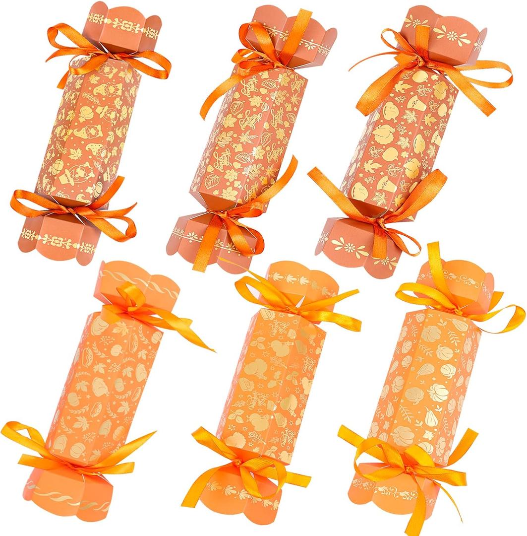 2 x FOIMAS 24pcs Thankgvigng Treat Box,Fall Maple Pumpkin Candy Box with Ribbon Goodie Boxes Container for Thanksgiving Fall Harvest Party Favor Supply