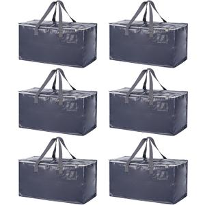6 Pack Extra Heavy Duty Large Moving Bags with Zippers & Carrying Handles Sturdy & Durable Clothes Storage Bags,Water Resistant,Moving Boxes for Space Saving for College Supplies,black bag(PP,GREY)