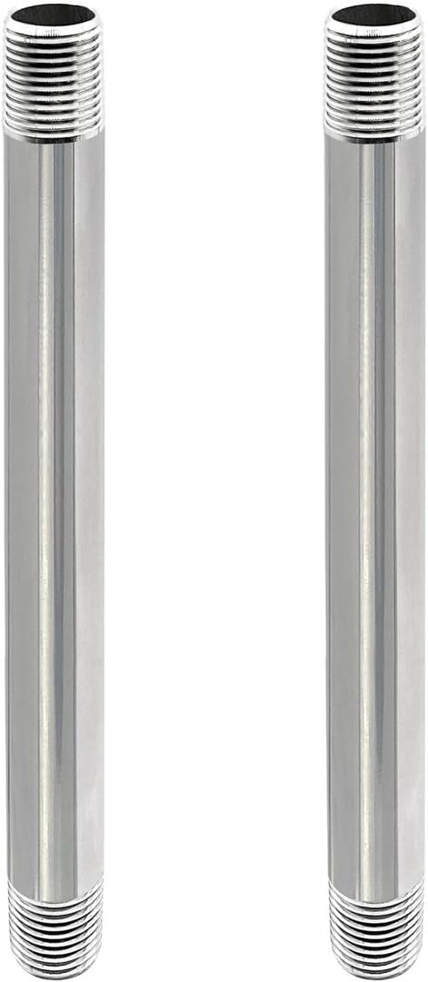 GeilSpace 1/2" x 10" Stainless Steel Pipe, 304 Pipe Nipple Fits Standard 1/2 Inch Threaded Pipes and Fittings, DIY Industrial Metal tube (2 PCS)