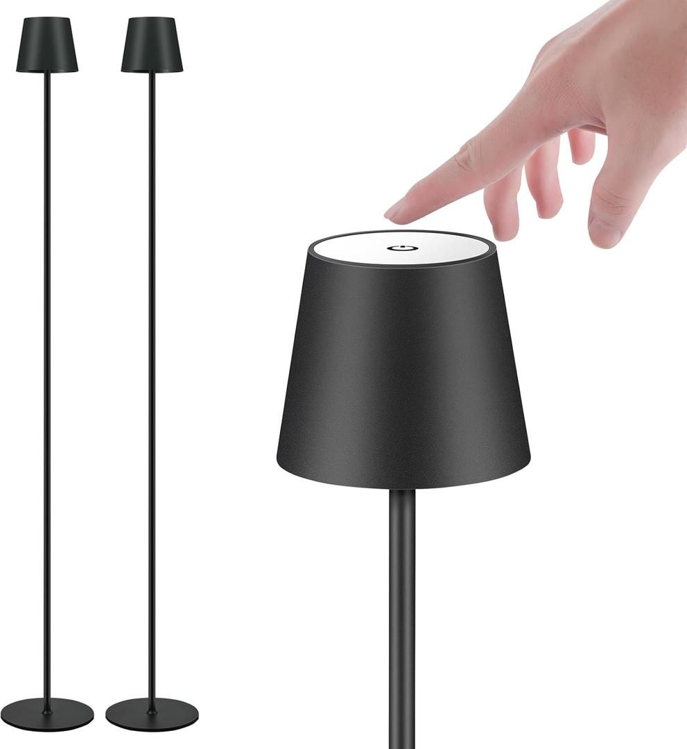 2Pack Cordless Floor Lamp for Outdoor/Indoor, Built-in 6800 mAh Battery LED Battery Operated lamp Rechargeable, with Touch Control Floor lampAdjustable Height Floor Lamp for Patio(Black)