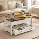 VASAGLE Coffee Table Lift Top, 3 in 1 Center Table with Storage, Gas Spring, 2 Drawers and 3 Hidden Compartments, Open Shelf, for Living Room, Home Office, Honey Brown and Rustic White ULCT254W01