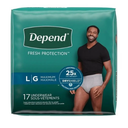 Depend Fresh Protection Adult Diapers, Incontinence Underwear for Men, Disposable, Maximum, Large, Grey, 17 Count, Packaging May Vary