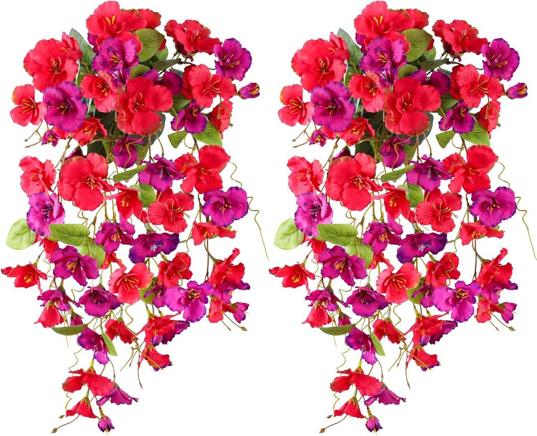 Fake Hibiscus Artificial Hanging Flowers Plants for Outdoors Spring Decoration, 2pcs Silk Hibiscus Vines Realistic UV Resistant Faux Flowers for Outside Planter Porch Patio Yard Wedding Party, Mix